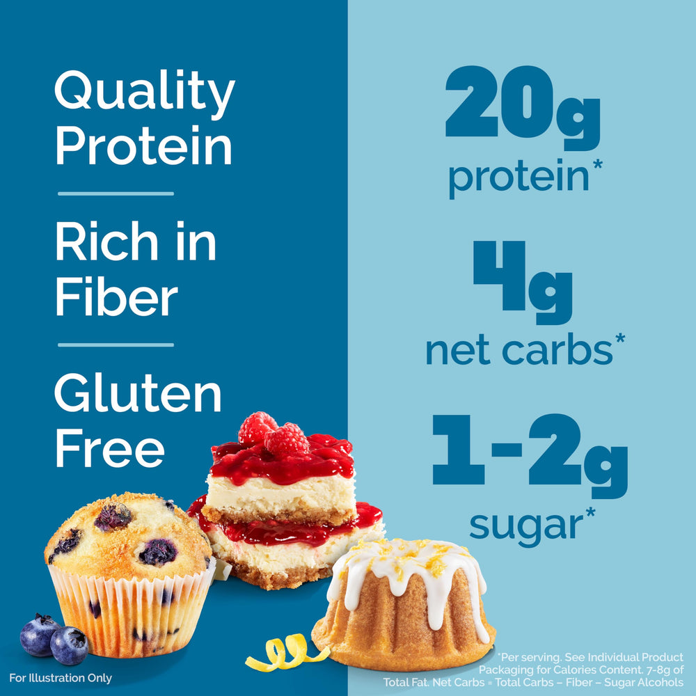Quest Lemon Cake bar from the variety pack, a low-sugar snack option.