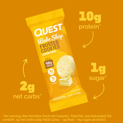 Quest Frosted Lemon Cake cookie texture close-up with chewy bite