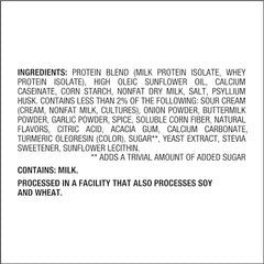 Quest Sour Cream & Onion nutrition panel showing 19g protein per serving and 4g net carbs.