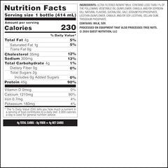 Quest Strawberry Protein Shake bottle front emphasizes 45g protein per serving for meal-like satisfaction.