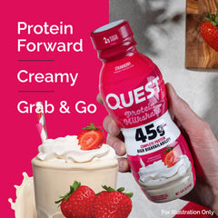 Quest Strawberry Protein Shake nutrition label shows 2g sugar and 4g net carbs.