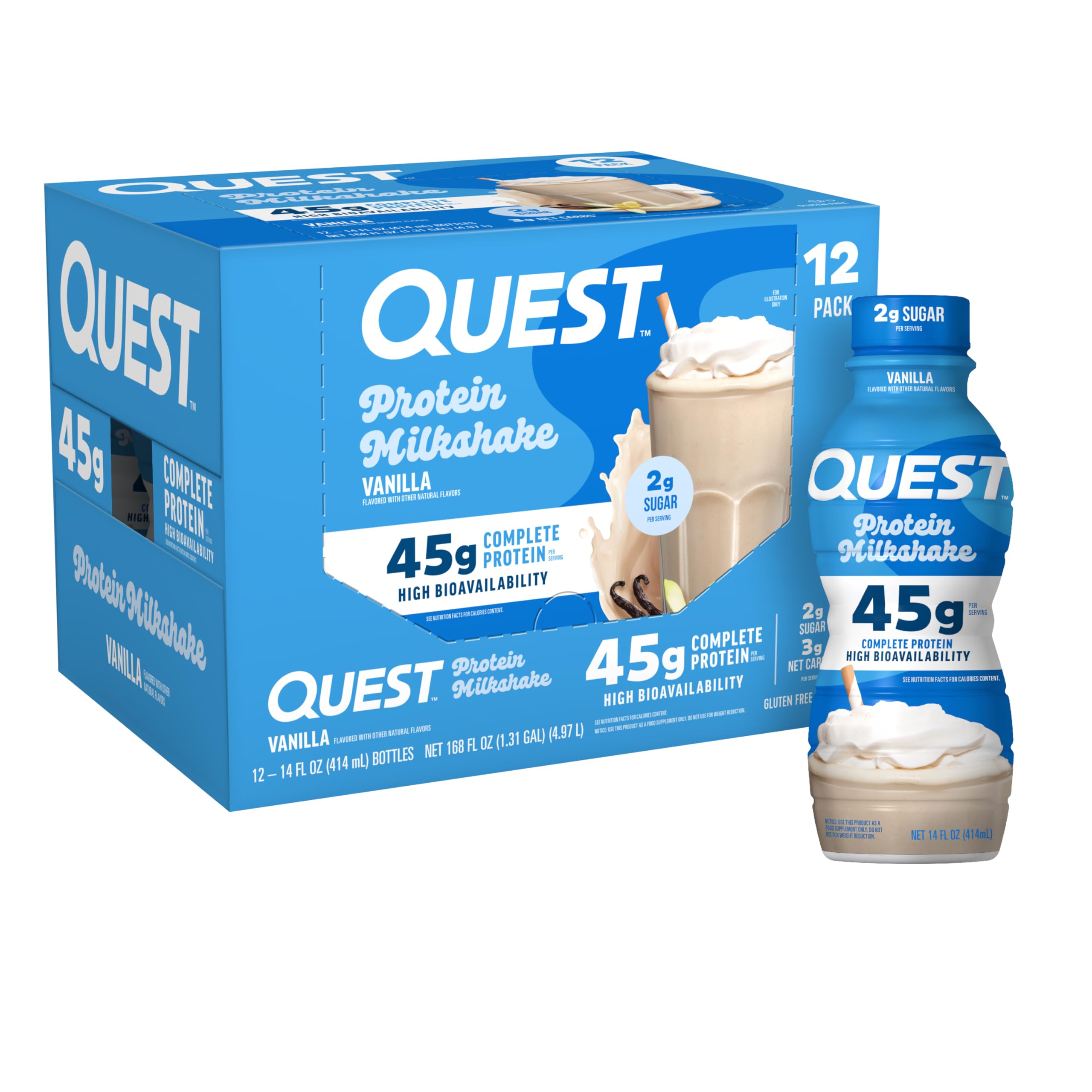Quest Vanilla Protein Shake bottle shows creamy vanilla flavor for post-workout fuel.