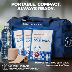 Portable Quick Aid packs fit in bags for on-the-go cooling anywhere.