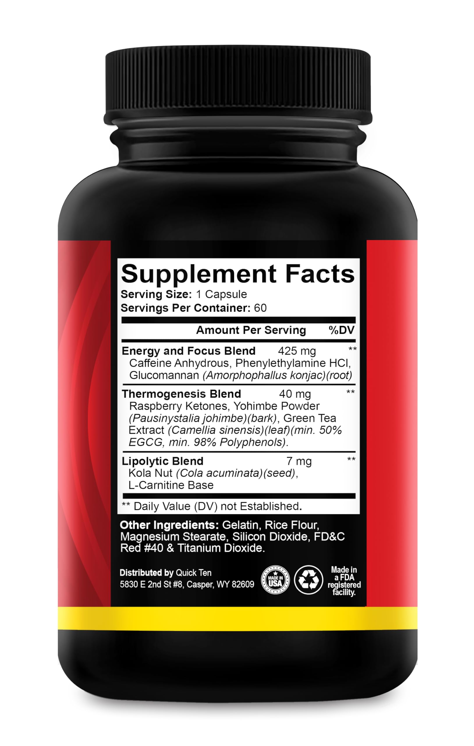 Quick Ten label front displays the trusted brand behind a metabolism-boosting formula.