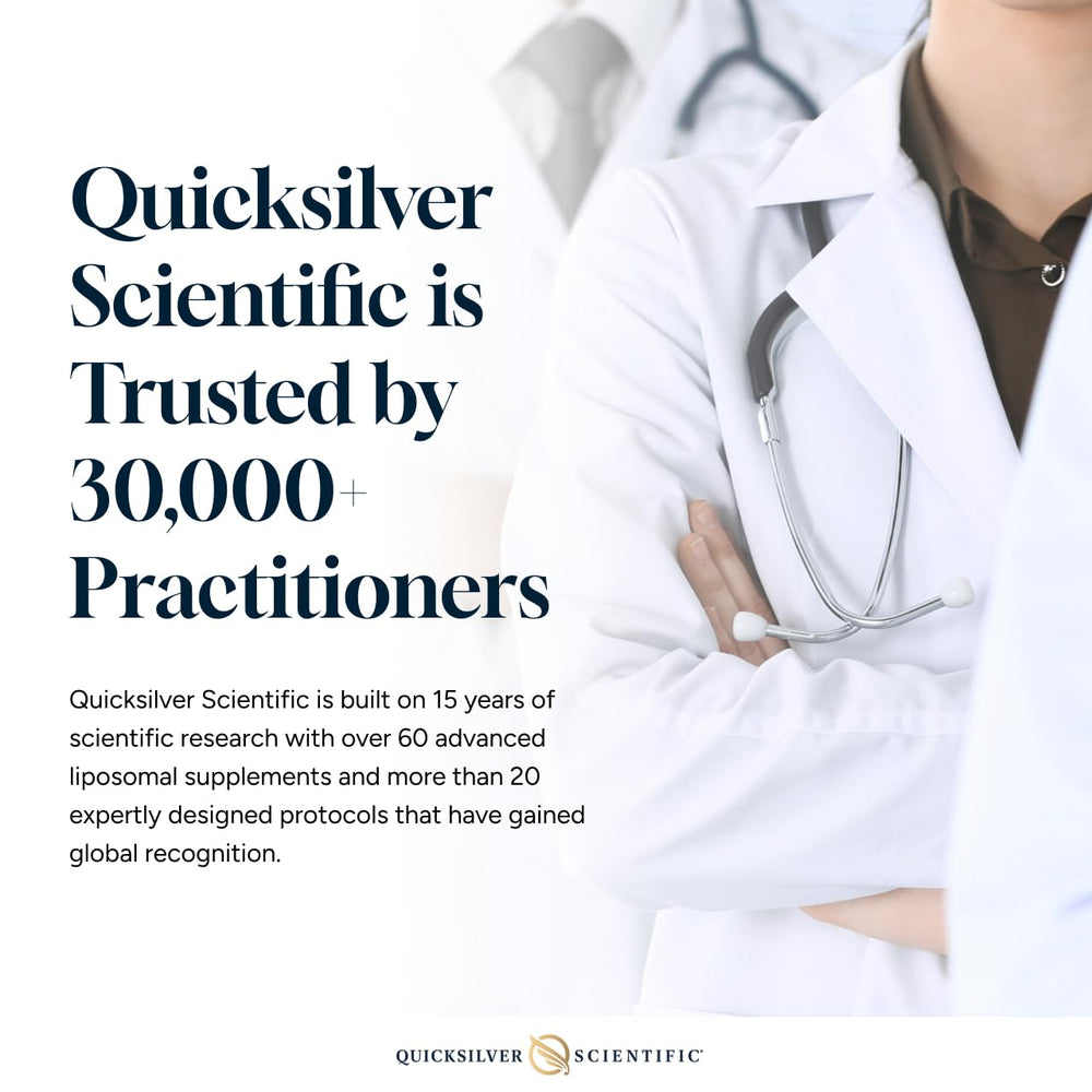 Quicksilver Cardio Elite label close-up highlights liposome delivery technology.