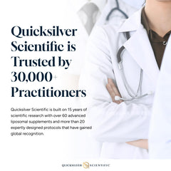 Quicksilver Cardio Elite label close-up highlights liposome delivery technology.