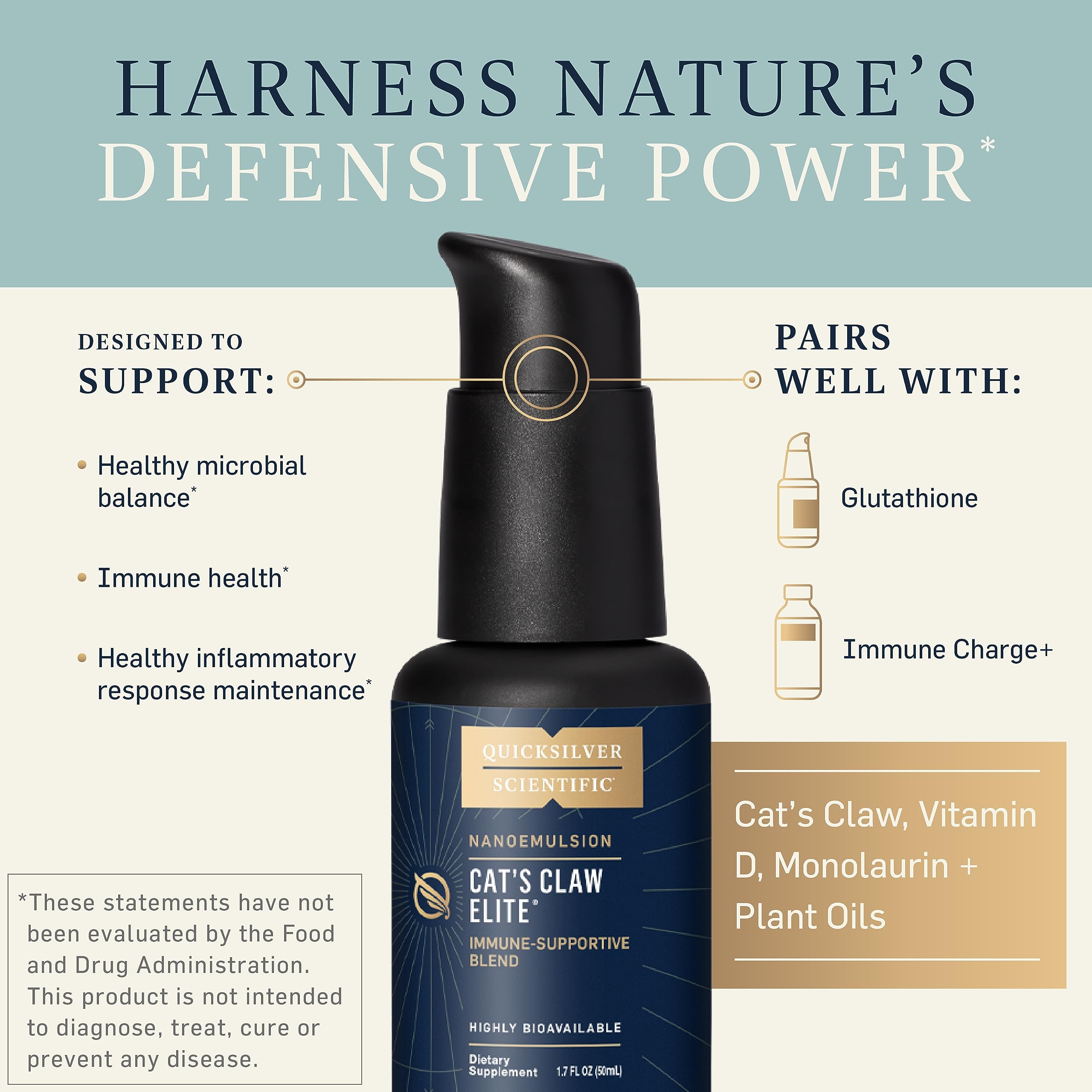 Quicksilver Scientific Cat's Claw label closeup shows vegan, non-GMO formula