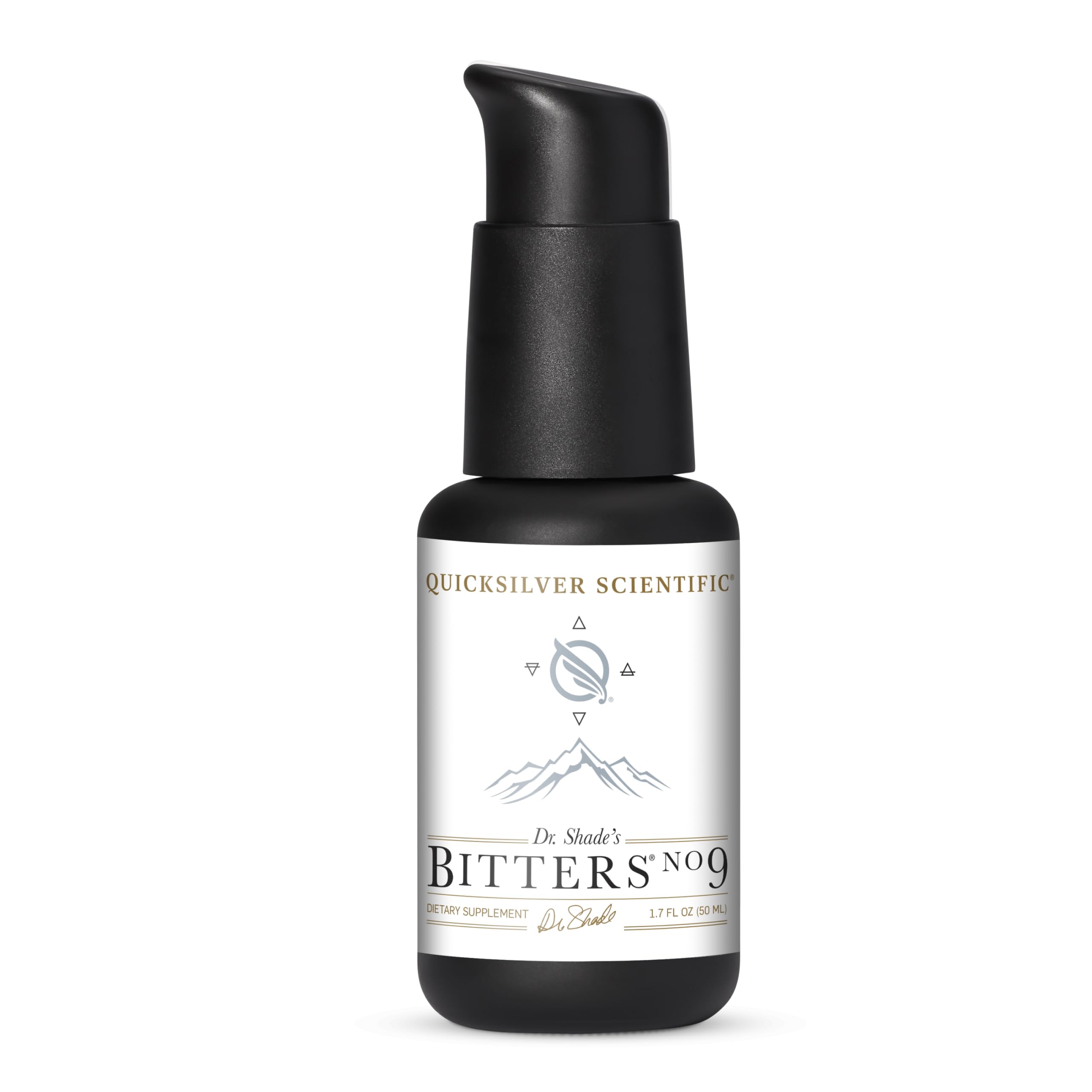 Quicksilver Dr. Shade's Bitters No. 9 bottle front view, ready for pre meal use