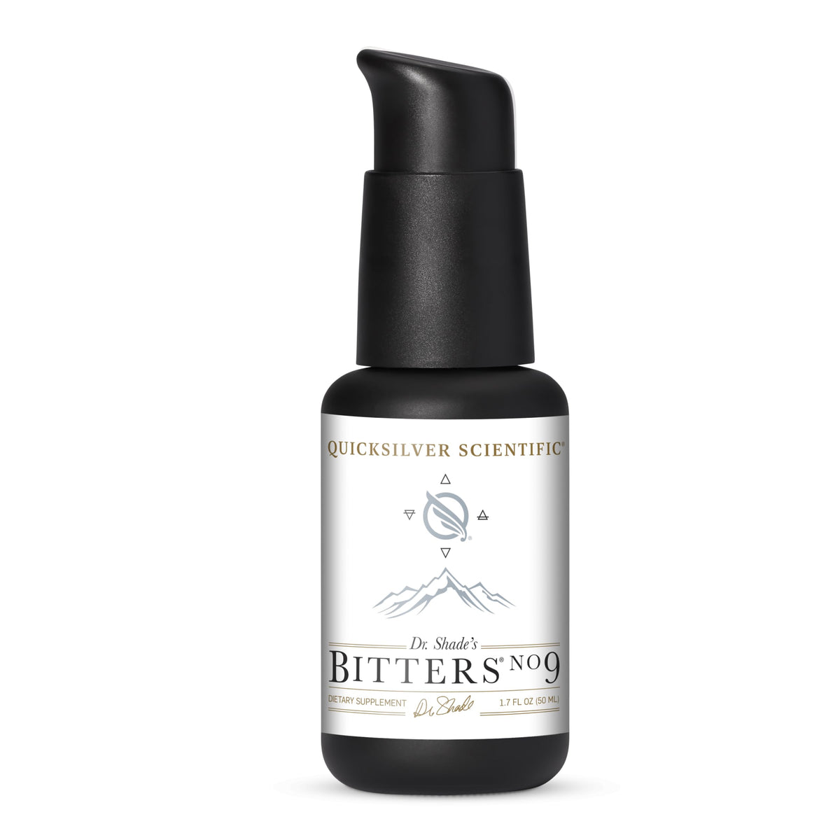 Quicksilver Dr. Shade's Bitters No. 9 bottle front view, ready for pre meal use