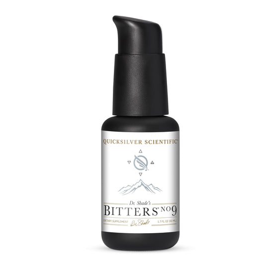 Quicksilver Dr. Shade's Bitters No. 9 bottle front view, ready for pre meal use