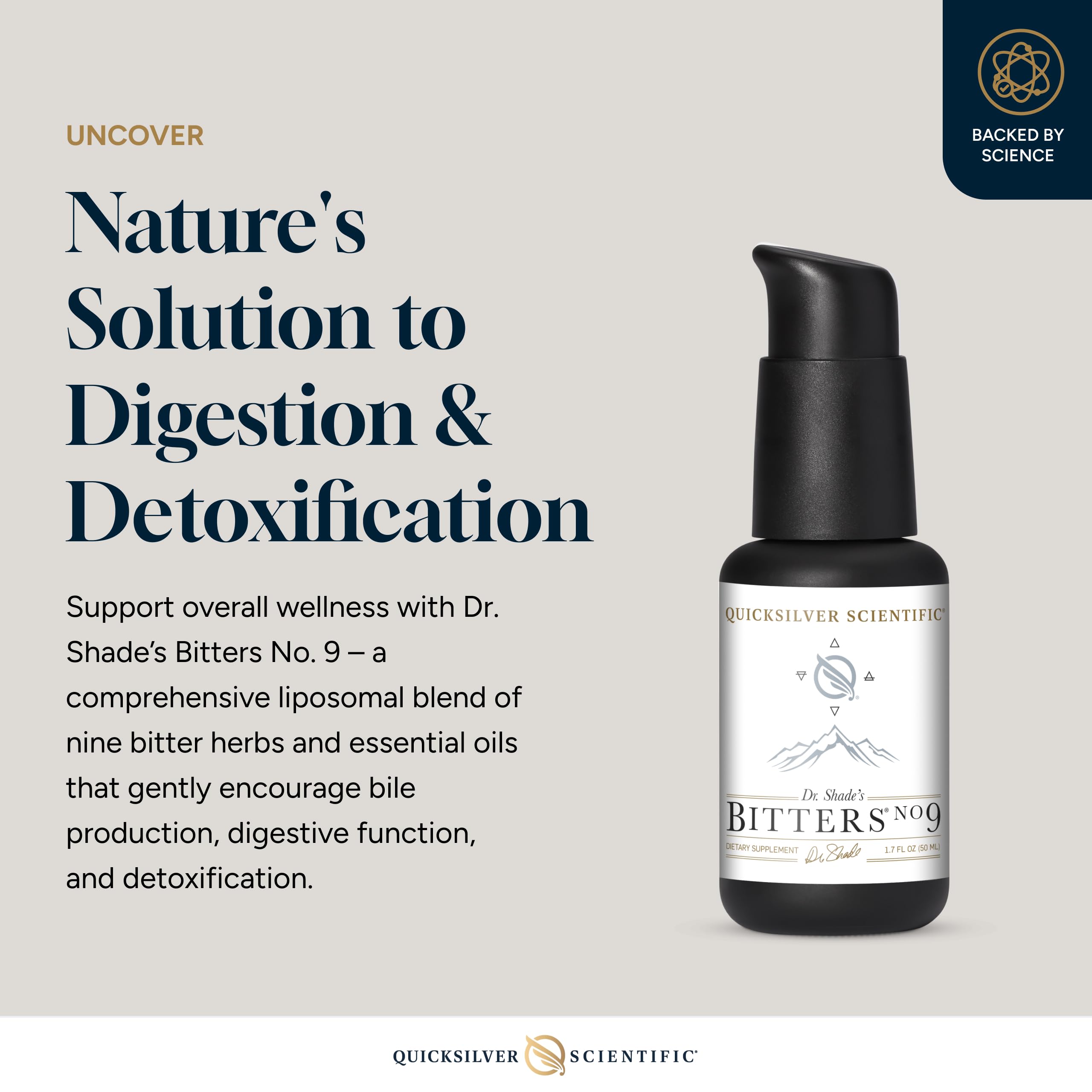 Quicksilver Dr. Shade's Bitters No. 9 dropper dispensing a small amount