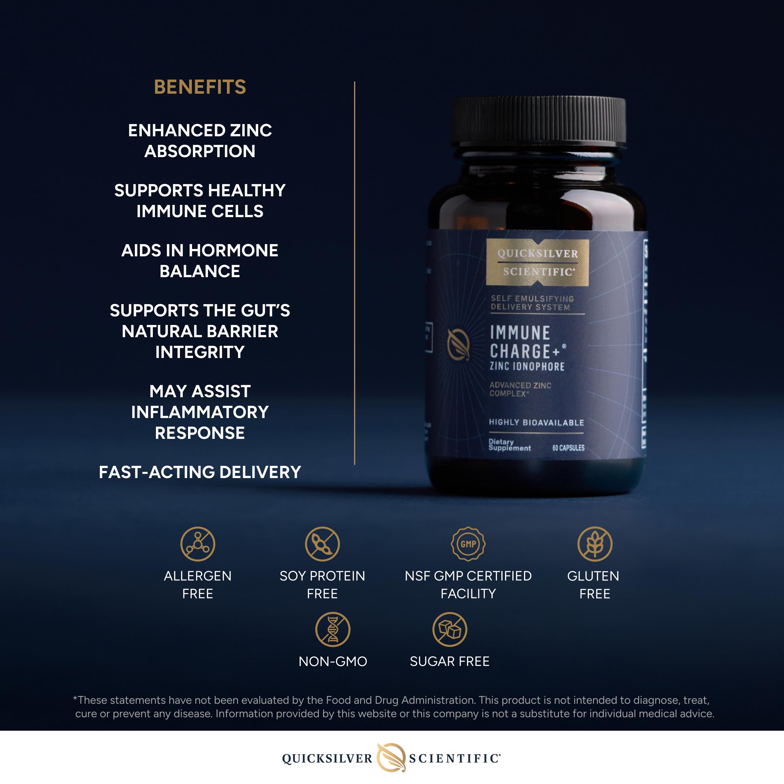 Quicksilver Immune Charge label closeup emphasizes ingredient transparency and clear nutrition details