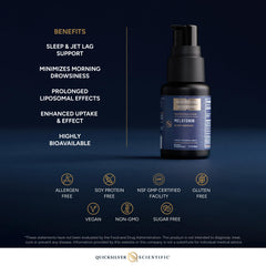 Quicksilver Liposomal Melatonin amber bottle signals storage integrity and freshness.