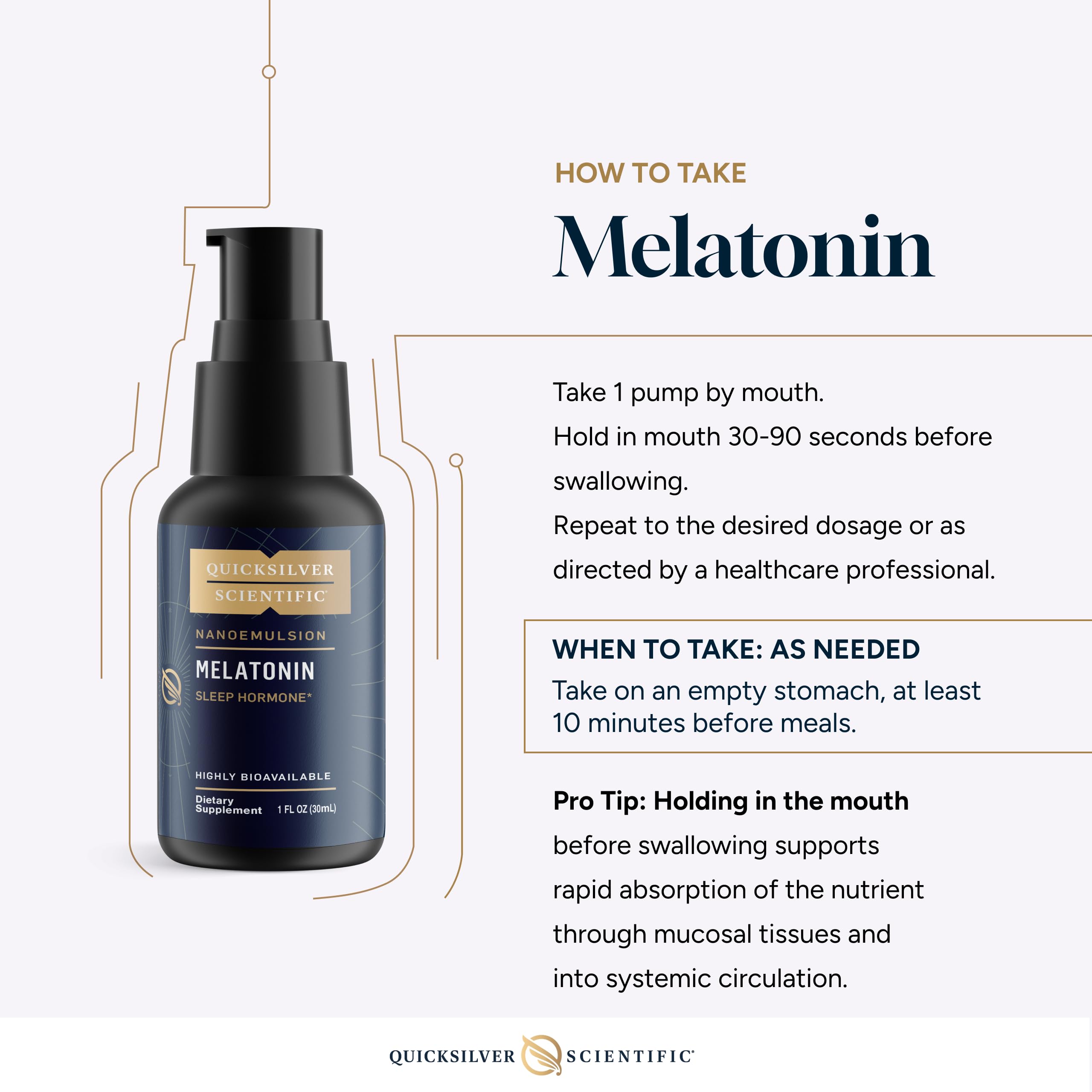 Quicksilver Liposomal Melatonin night scene suggests peaceful sleep potential.