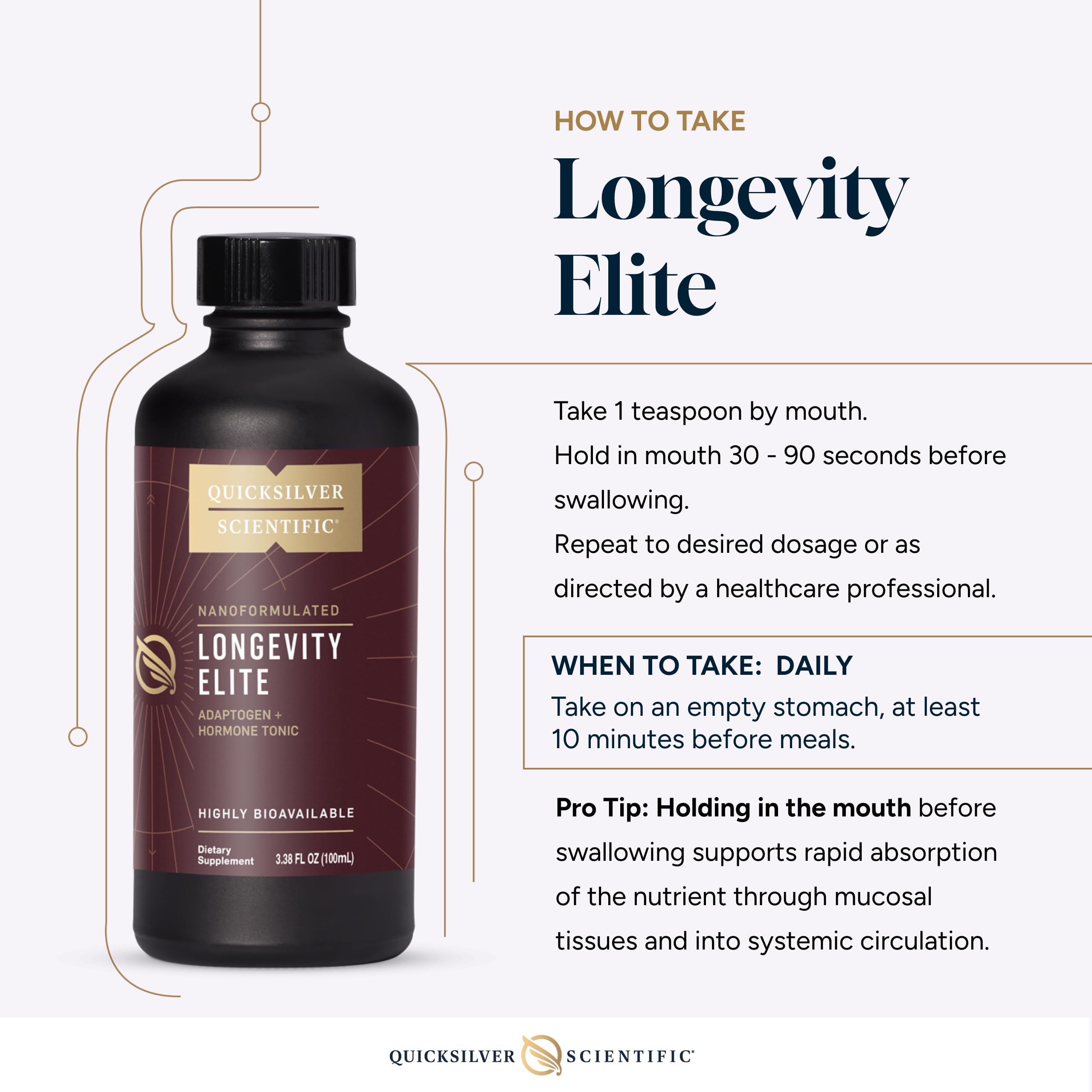 Quicksilver Longevity Elite sunflower lecithin graphic notes non-soy origin.