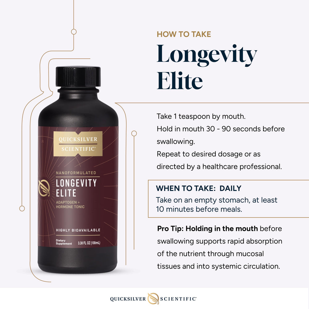 Quicksilver Longevity Elite sunflower lecithin graphic notes non-soy origin.