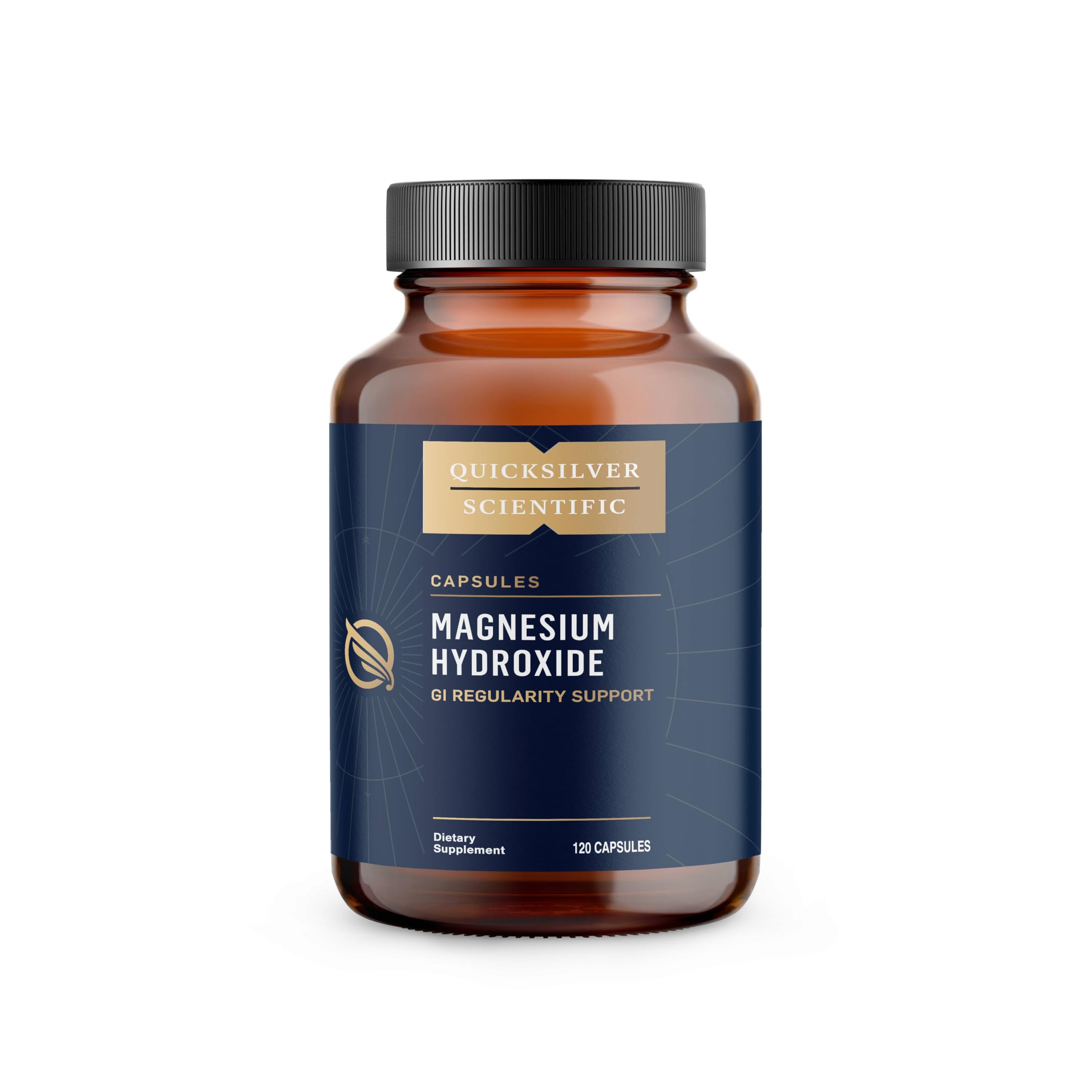 Quicksilver Magnesium Hydroxide bottle with capsules supporting GI regularity