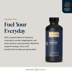 Quicksilver NanoFuel label close-up highlighting botanical nootropics