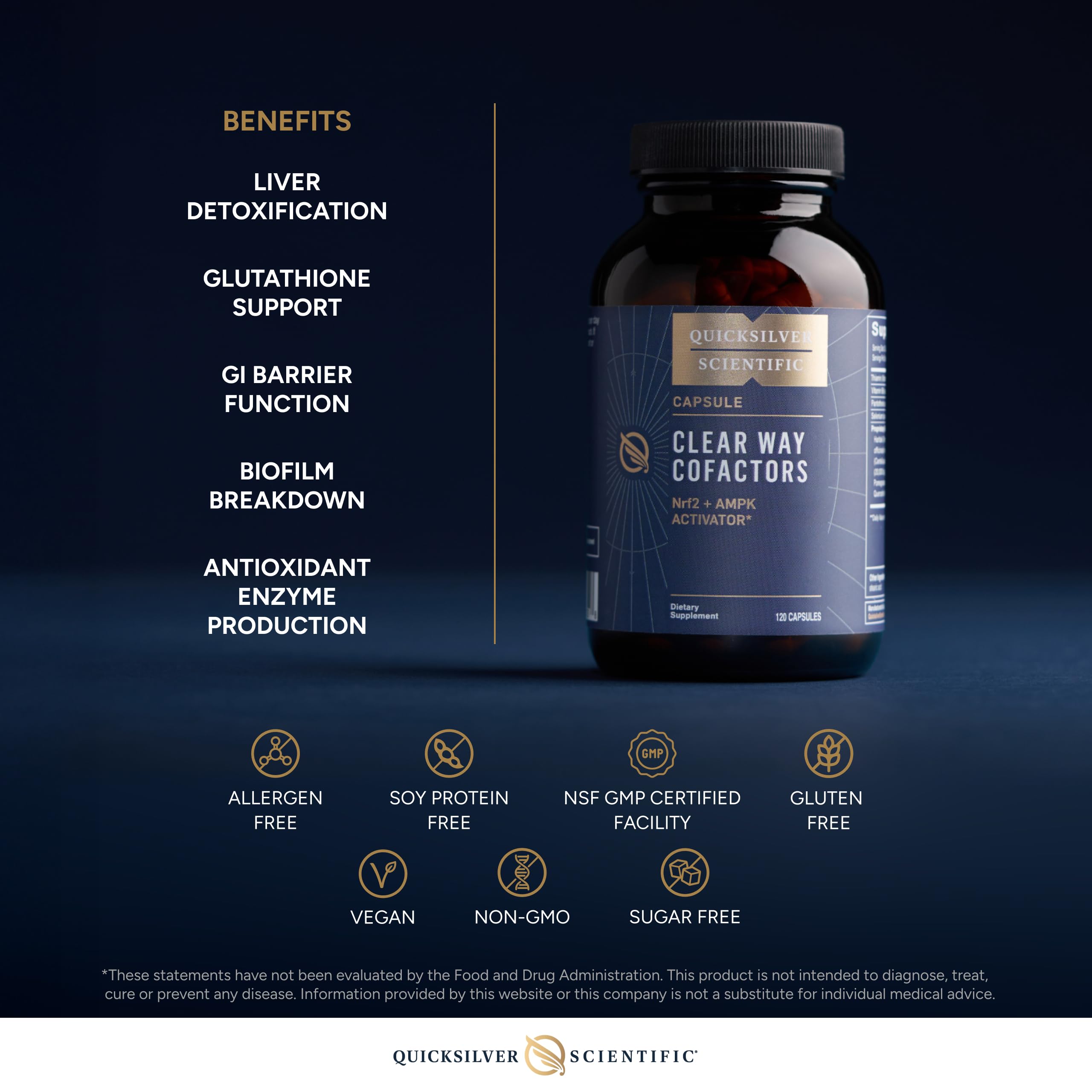 Ingredients blend highlights dandelion, pine bark, and quercetin for antioxidant support.