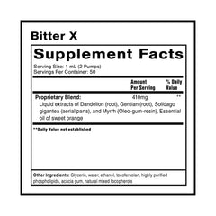 Close-up of Dr. Shade's BitterX bottle highlighting vegan, non-GMO formula for digestion.