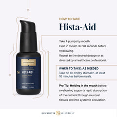 Quicksilver Scientific Hista-Aid in-use shot suggests daily routine and quick mouth absorption.