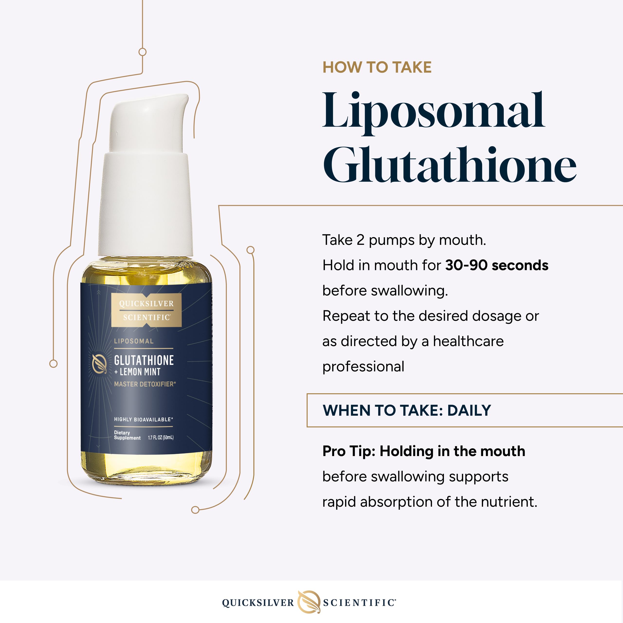 Quicksilver Scientific Liposomal Glutathione Lemon Mint packaging designed for daily use.