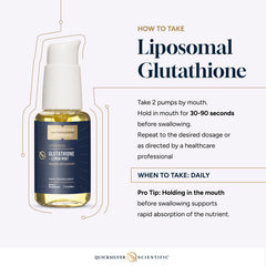 Quicksilver Scientific Liposomal Glutathione Lemon Mint packaging designed for daily use.