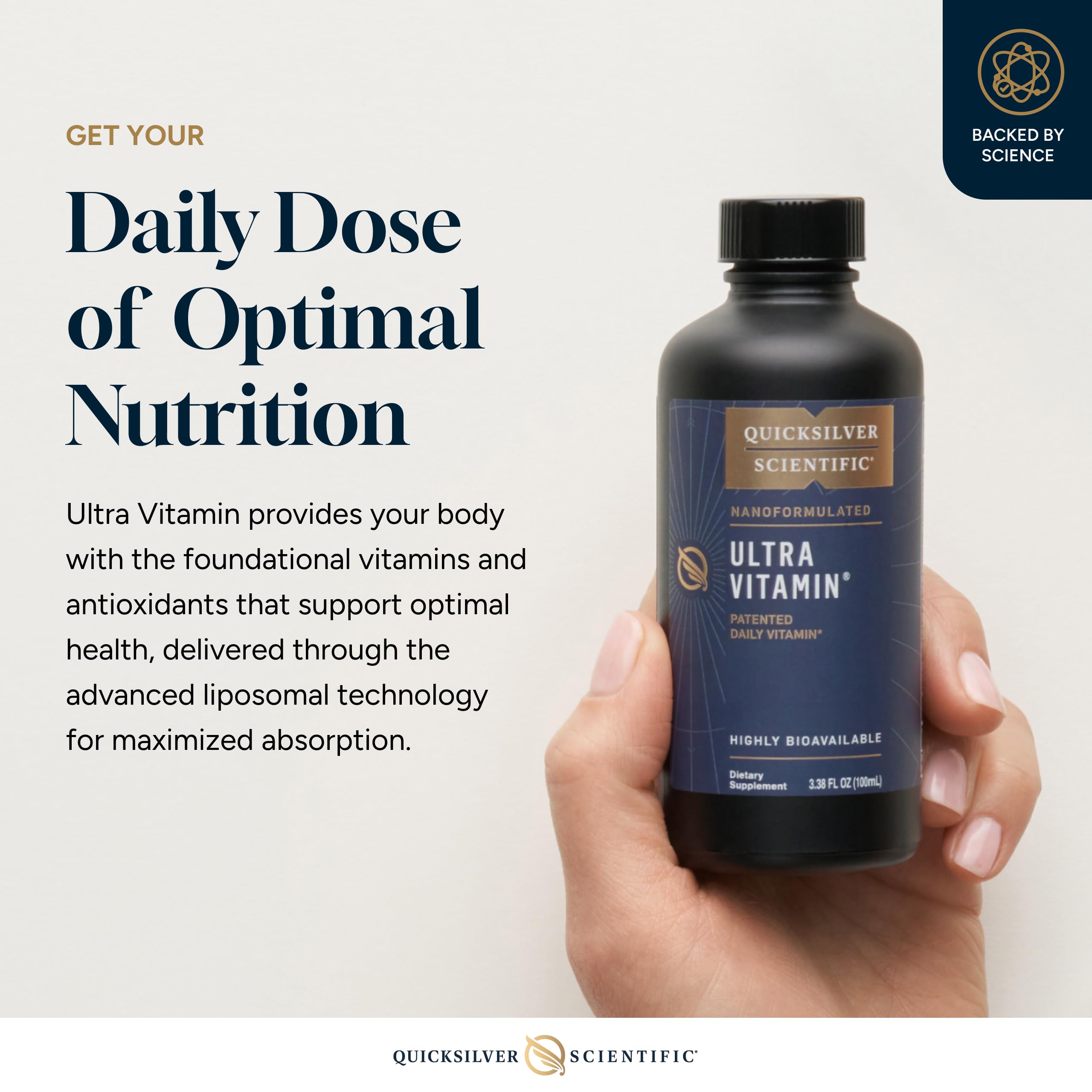 Pouring Liposomal Ultra Vitamin shows easy dosing and quick absorption.