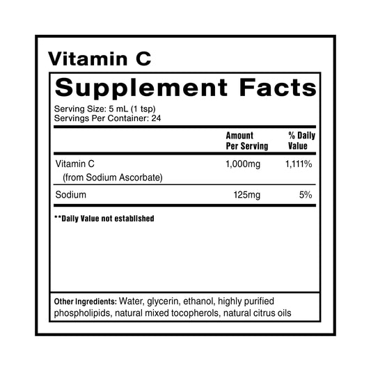 Quicksilver Scientific liposomal vitamin C label with 1000 mg per serving
