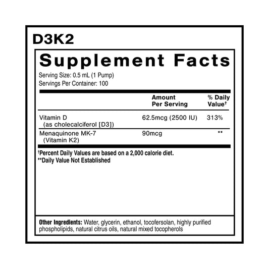 Quicksilver Scientific Nanoemulsified D3K2 bottle pour demonstrates precise dosing with each pump.