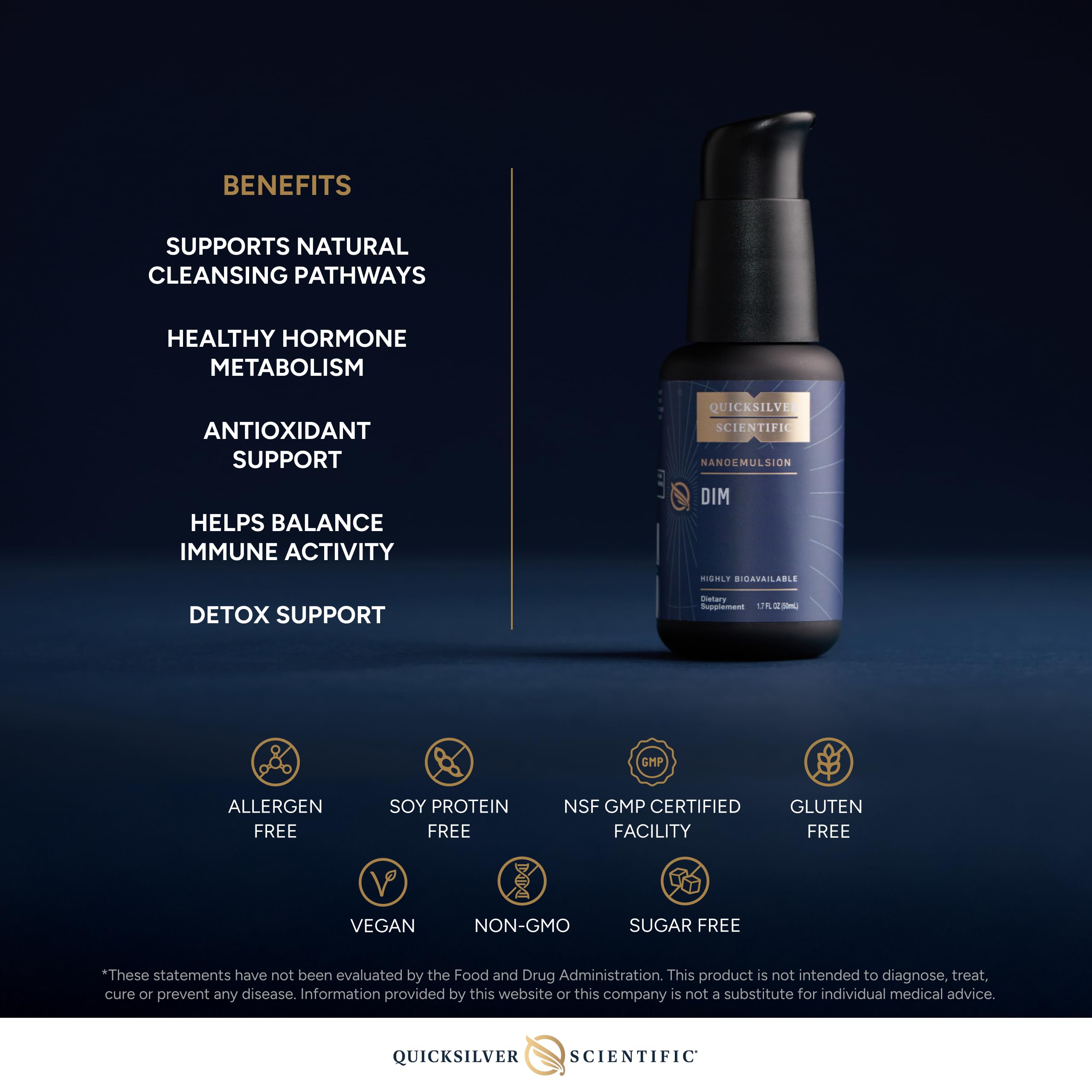 Quicksilver Scientific Nanoemulsified DIM liquid appearance indicating smooth texture for administration.