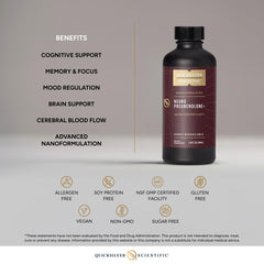 Quicksilver Scientific Neuro Pregnenolone+ label detail shows vegan and gluten-free attributes.