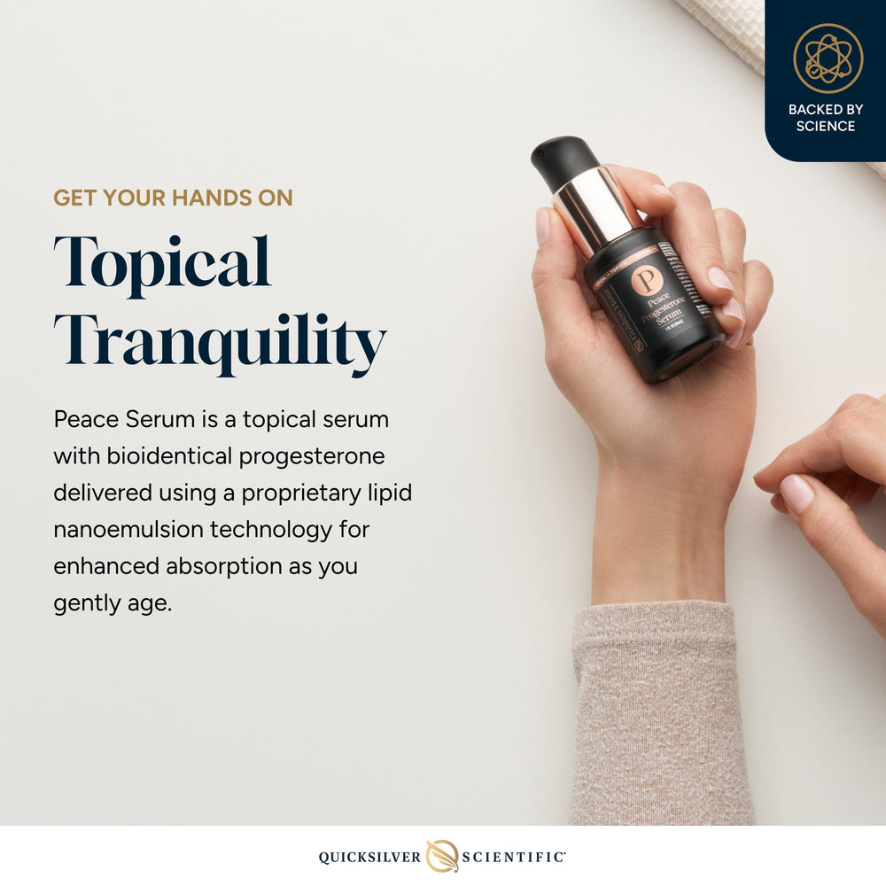 Applying Peace Serum dropper delivers plant-based smoothing action.