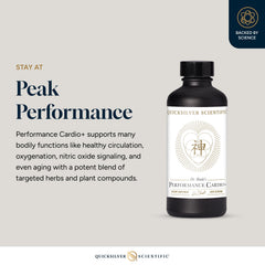 Quicksilver Scientific Performance Cardio+ hawthorn berry and ginkgo ingredients highlight cardiovascular benefits.