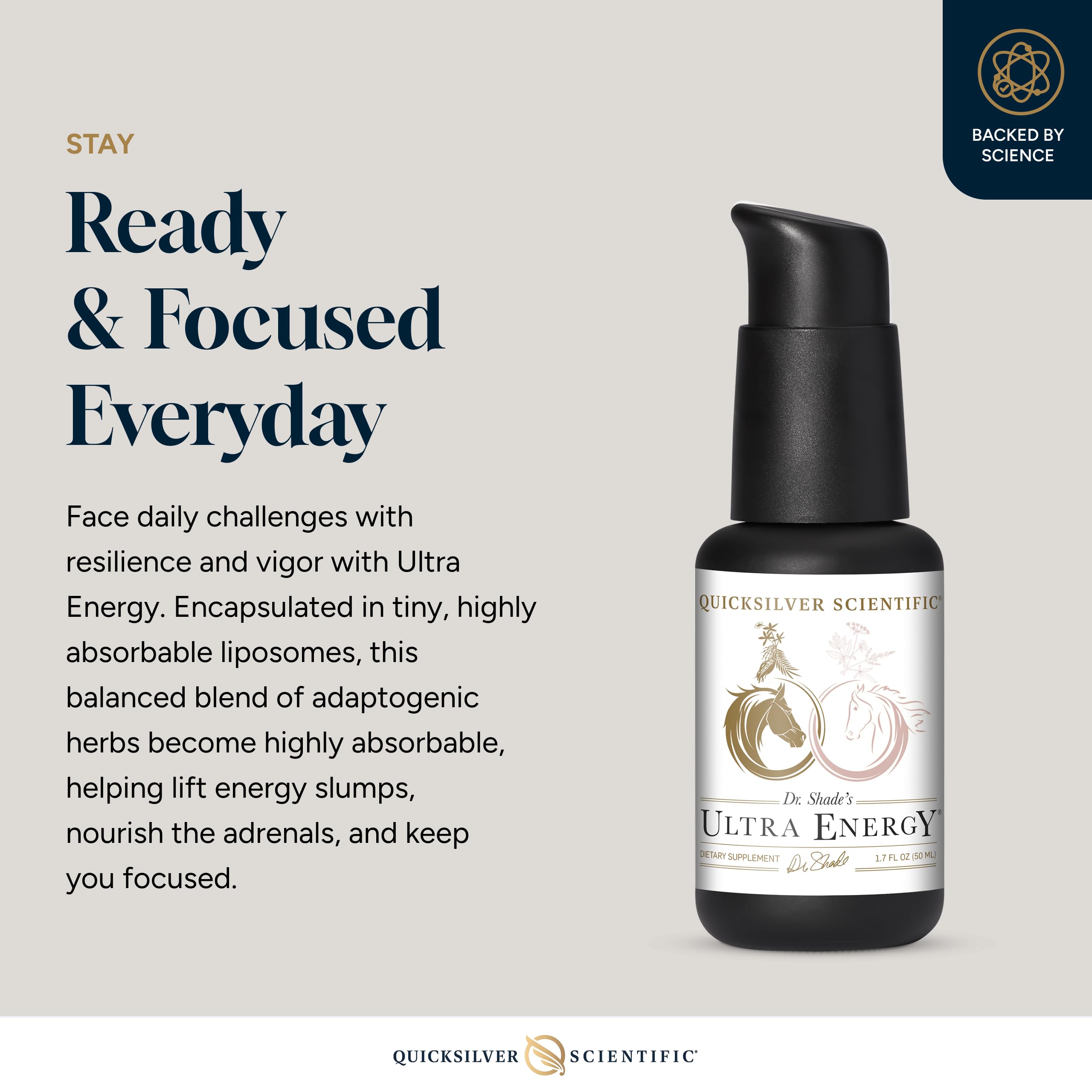 Quicksilver Scientific Ultra Energy liposomes close-up emphasizing rapid uptake