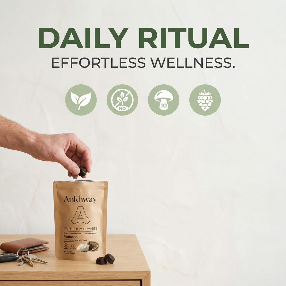 Gummies shown with natural ingredients in the background for clean formula