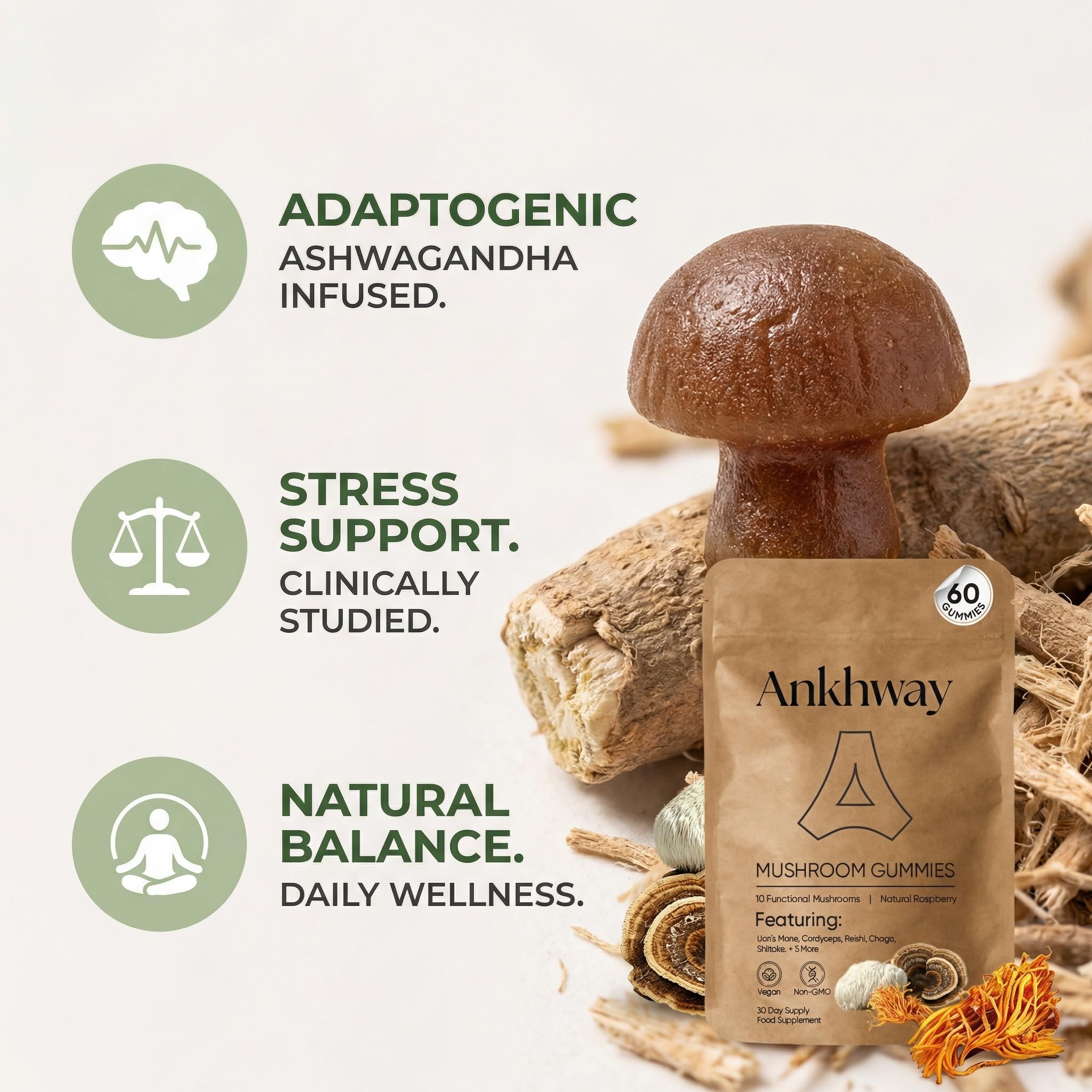 Quiet Dose label close-up showing the 10-mushroom blend