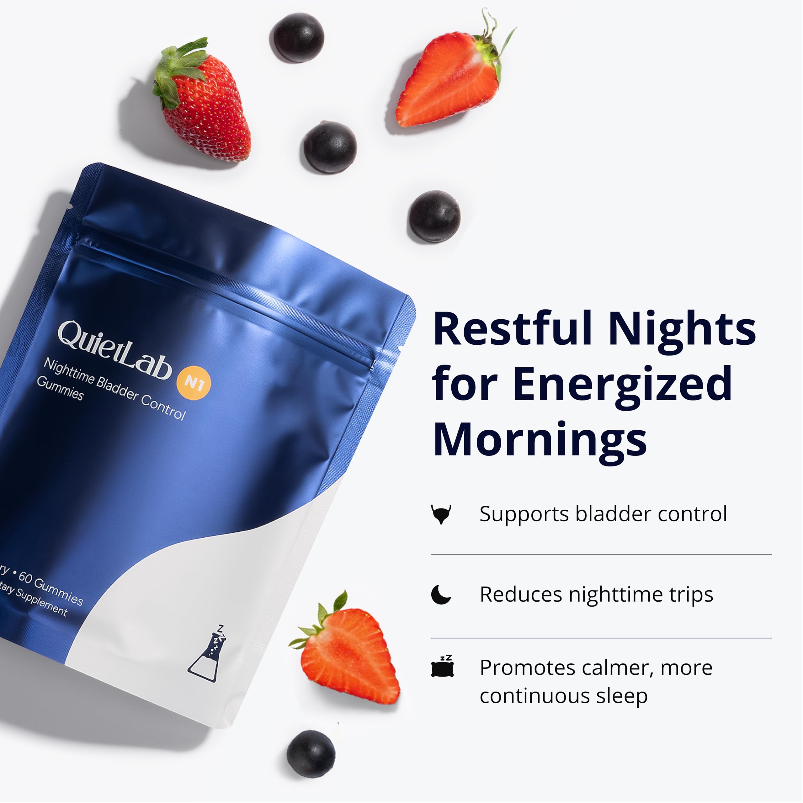 QuietLab N1 packaging highlights strawberry flavor for enjoyable evening intake