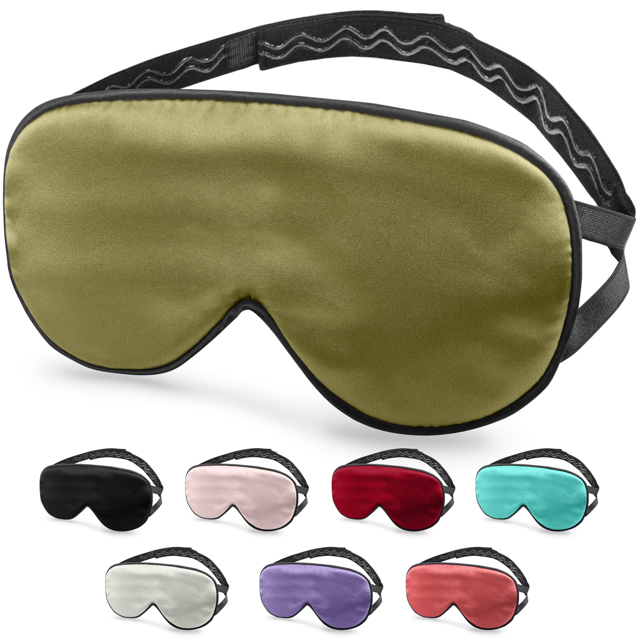 Quietstore Silk Sleep Mask green, front view, luxurious mulberry silk.