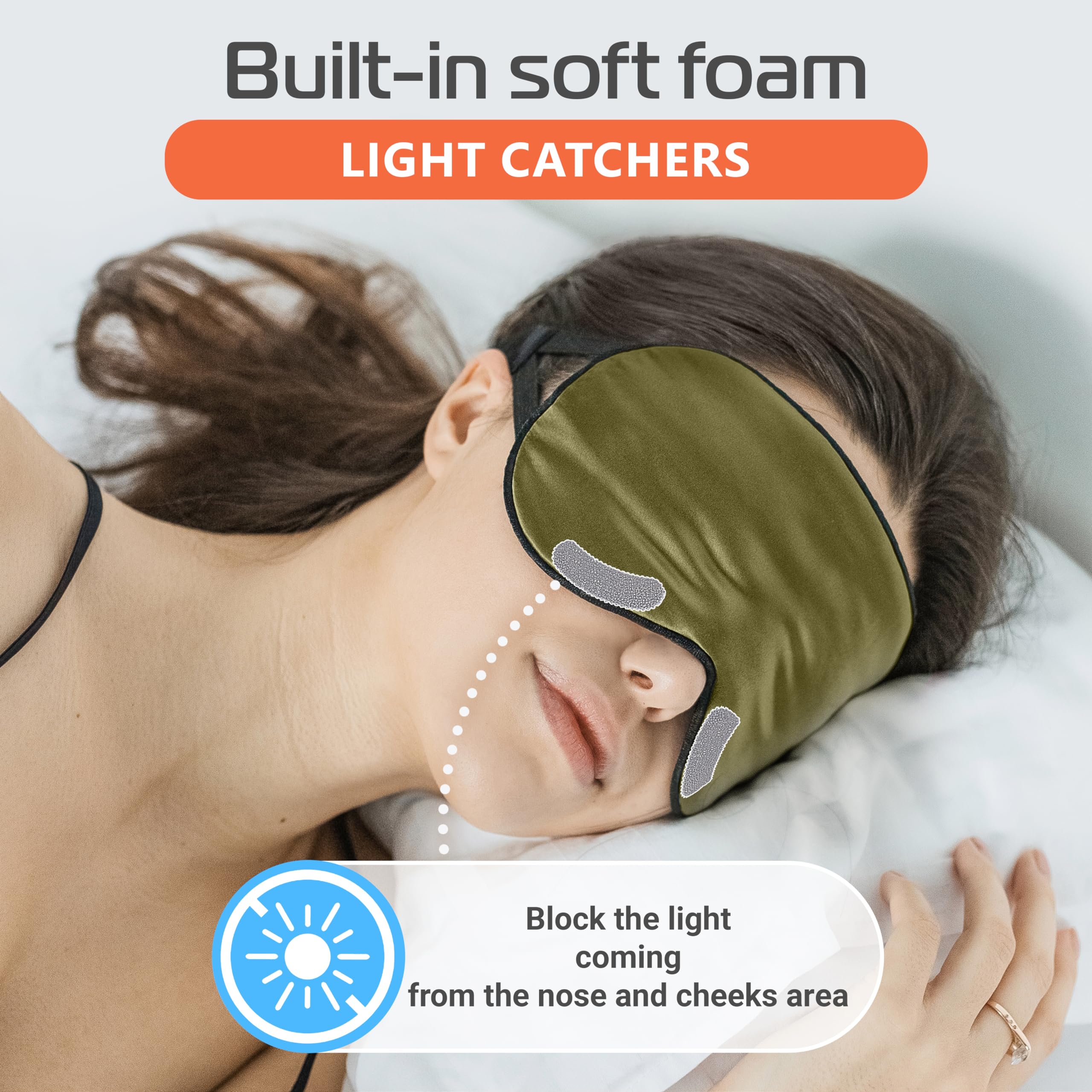 Quietstore silk sleep mask green, side profile, premium materials.