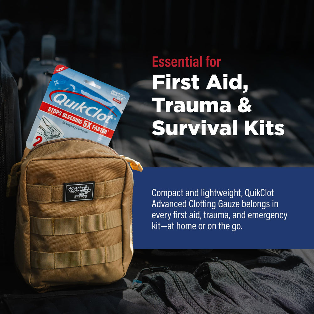 QuikClot Advanced Gauze suited for hiking and camping first aid.