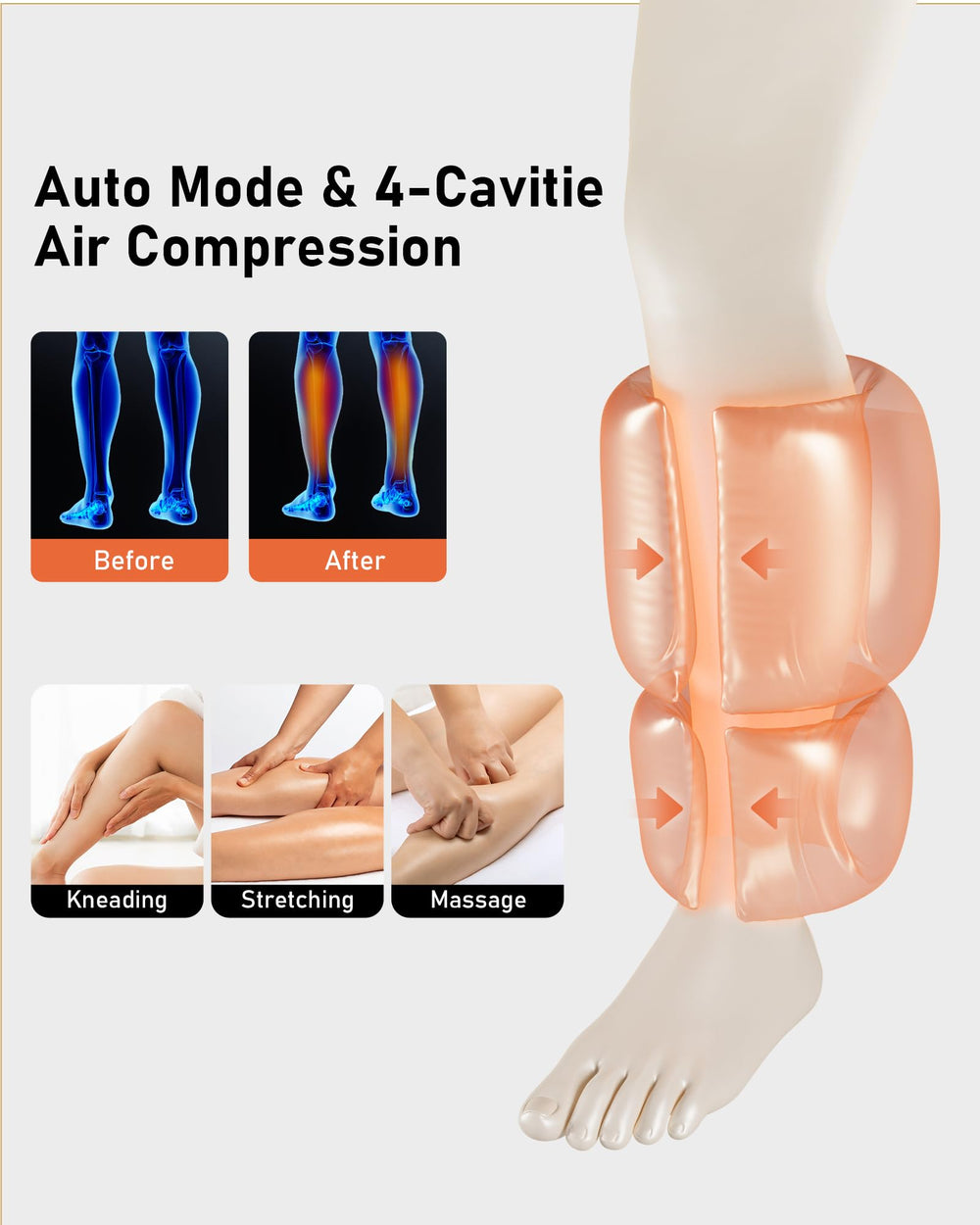 QUINEAR leg massager with adjustable Velcro strap for secure fit.