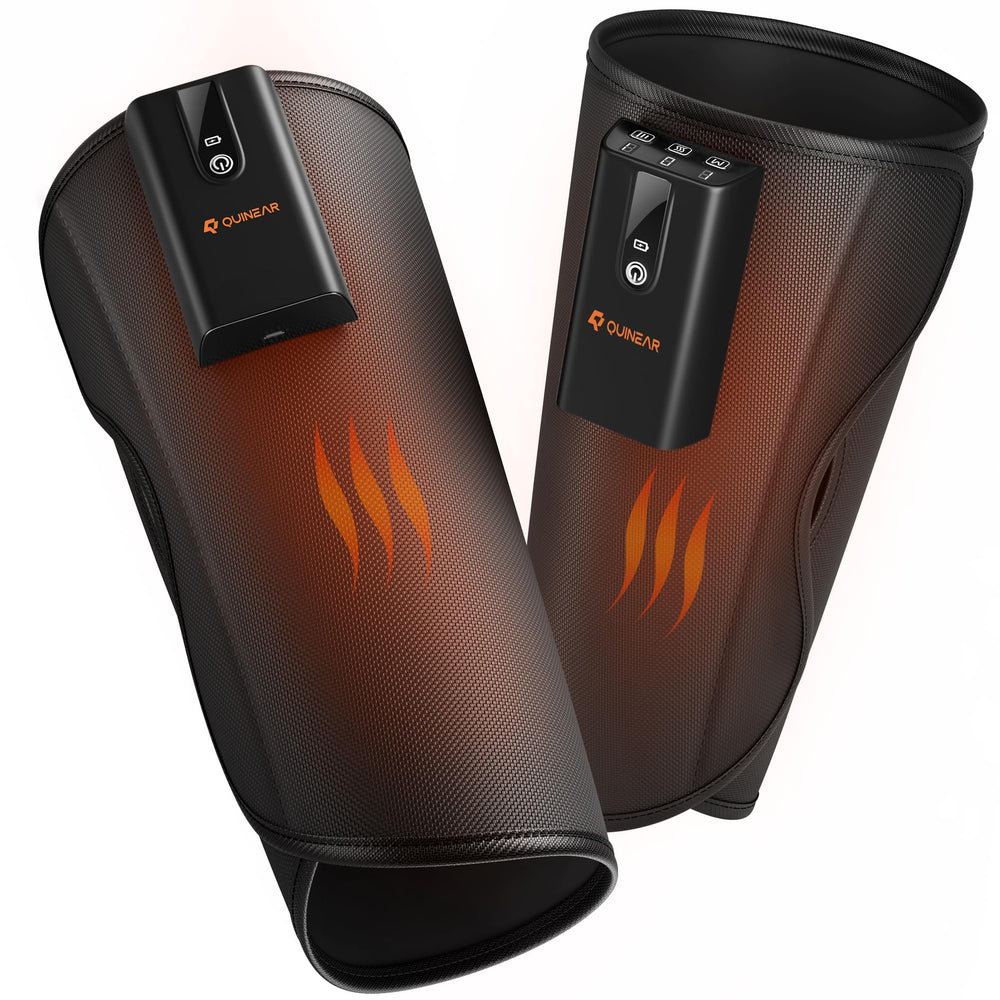 QUINEAR cordless calf massager with heat for soothing leg comfort.