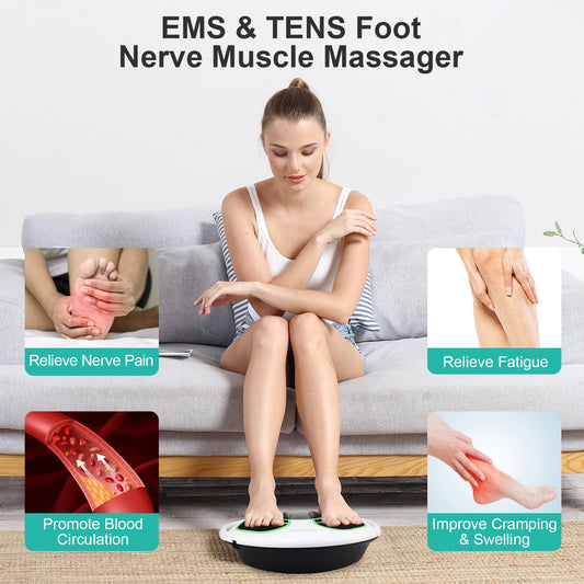 QUINEAR foot massager uses EMS/TENS technology to target nerves and relax feet.
