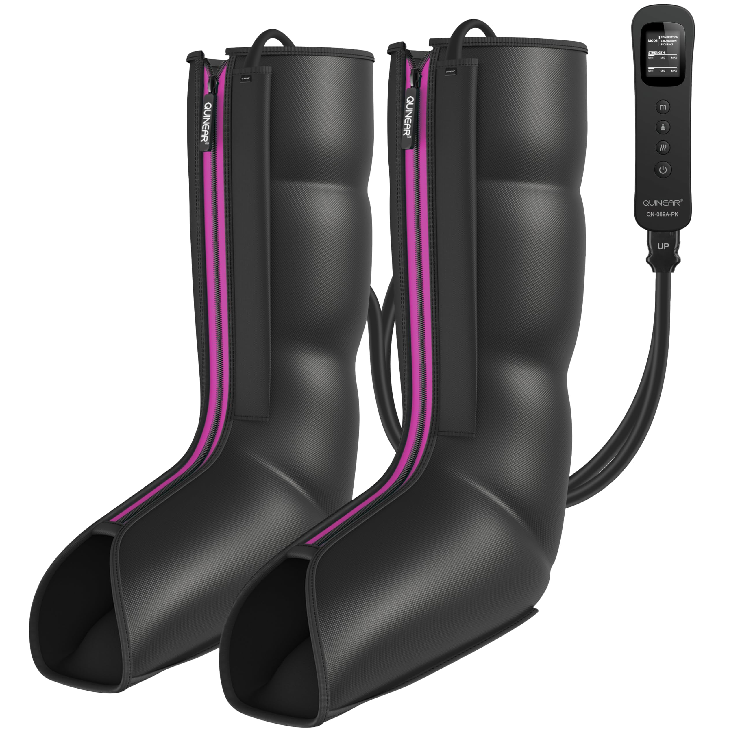 Quinear leg massager with 360° air chambers delivering full-leg coverage at home.