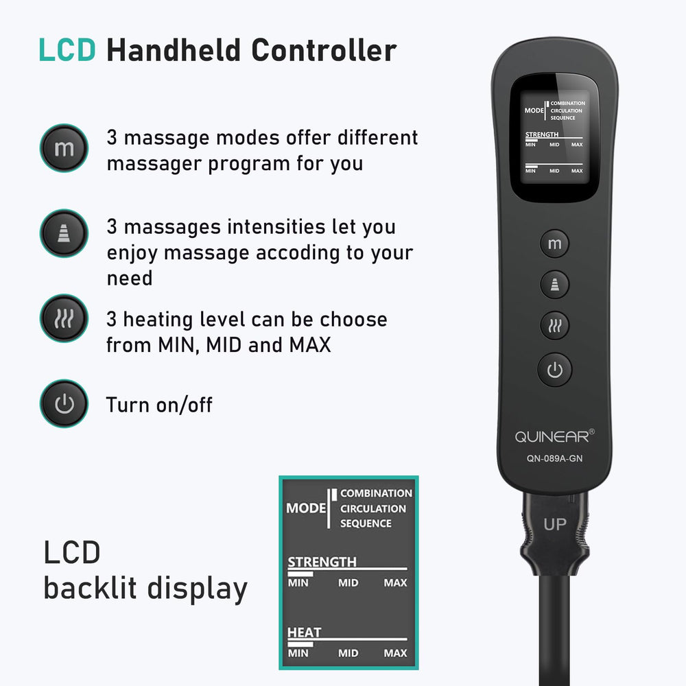 Quinear leg massager auto-shutoff for safe, unattended use.