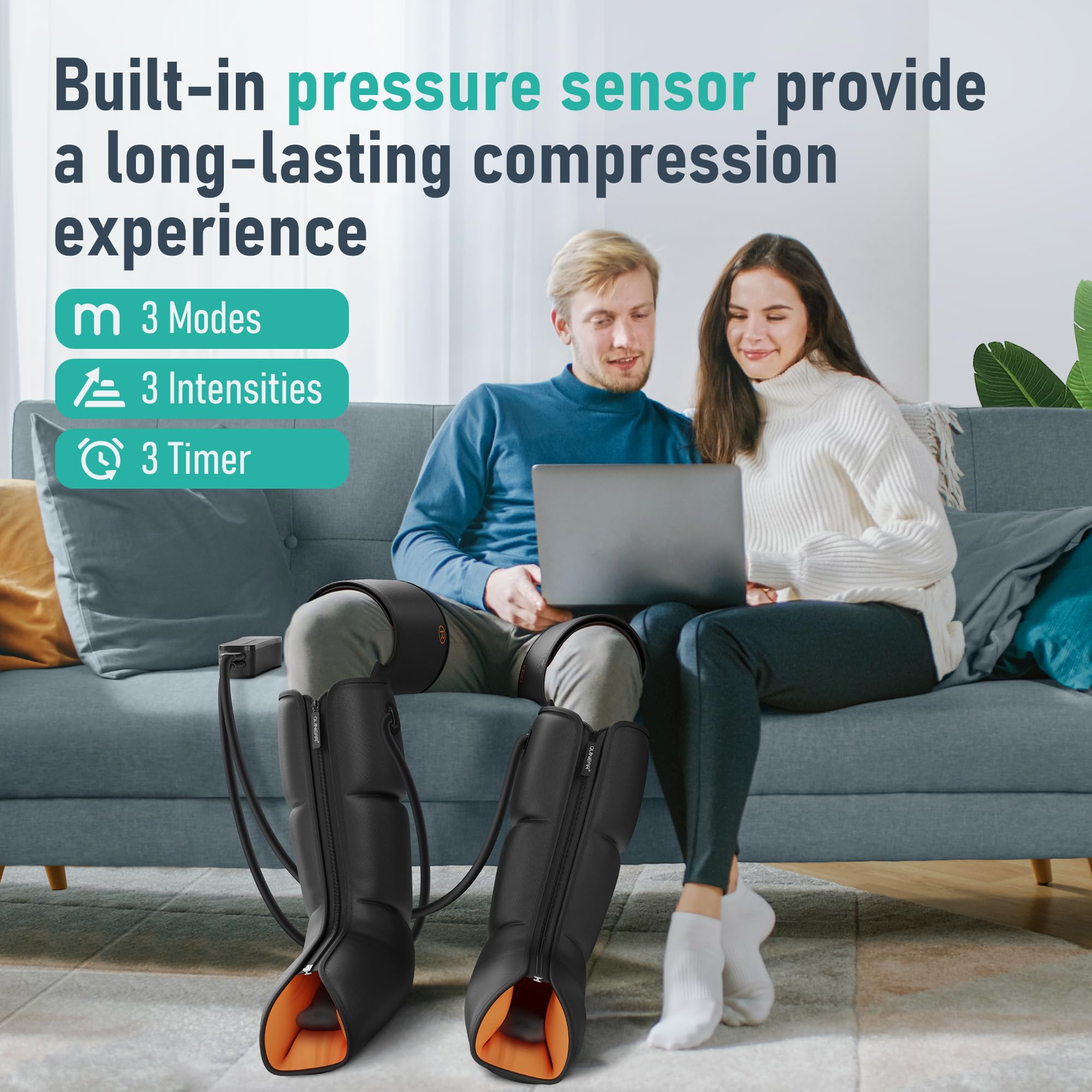 QUINEAR thigh chamber targets upper leg swelling for comfort.