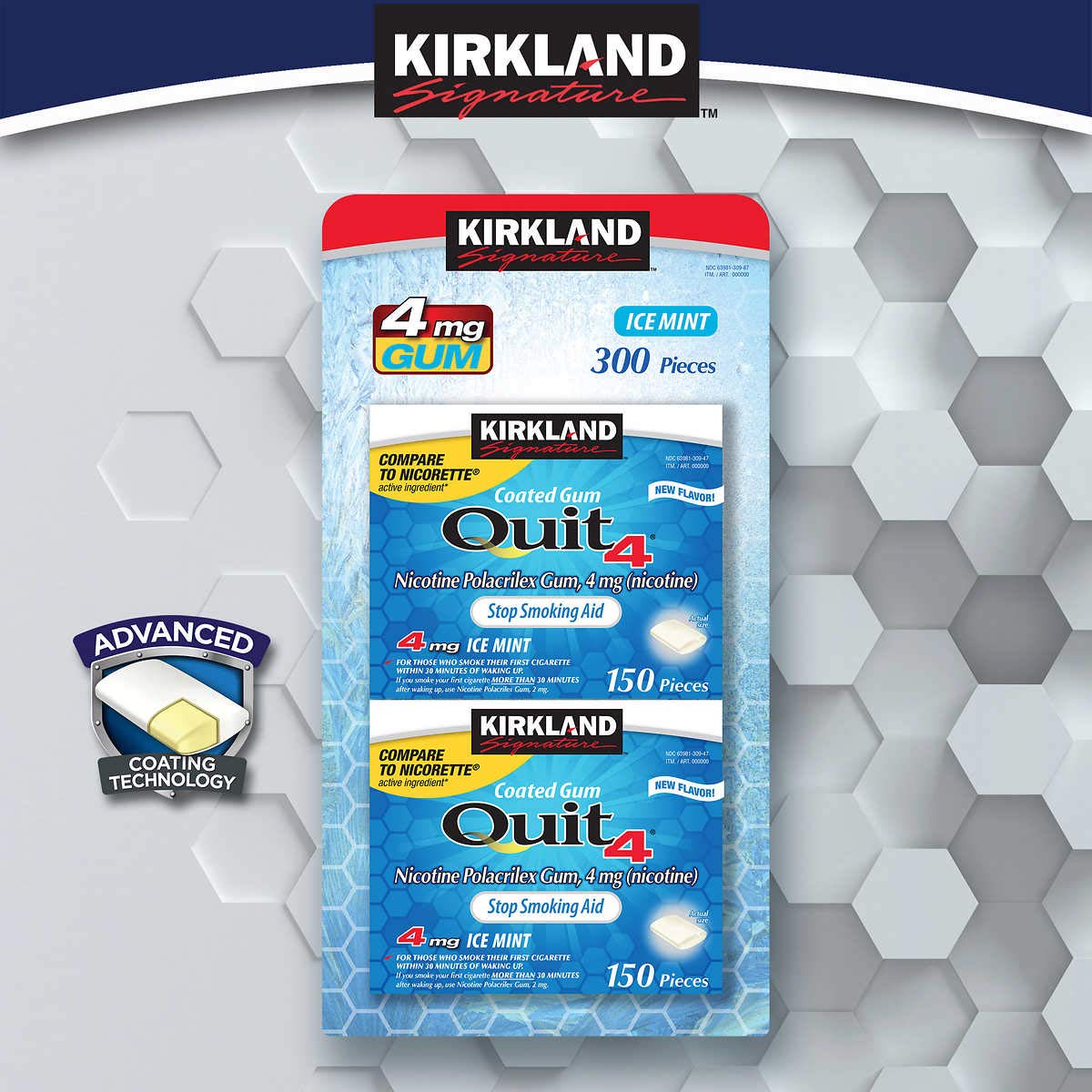 Close-up of Quit Ice Mint gum coated pieces for craving relief on the go