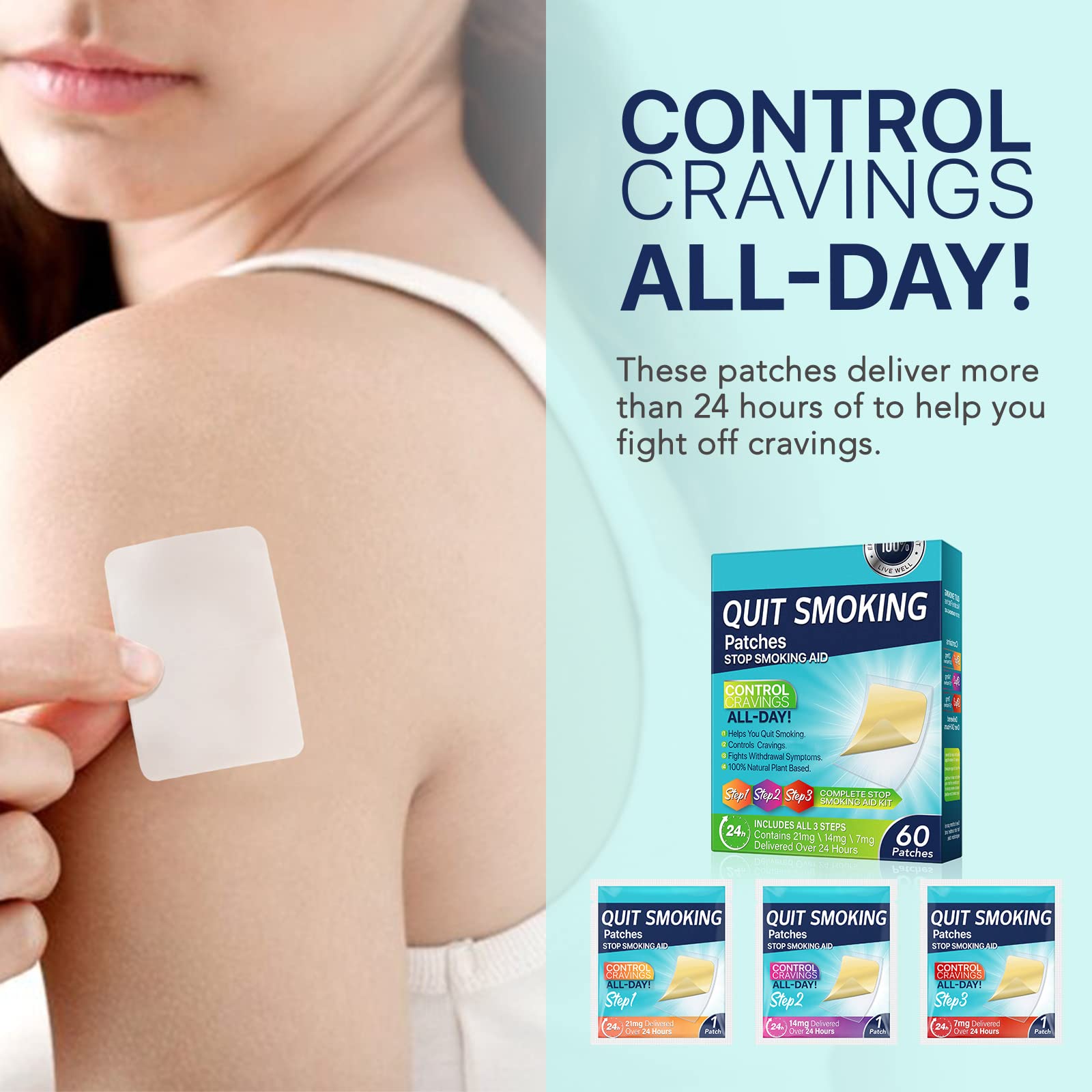Quit Smoking Patches applying on skin for 24-hour support.