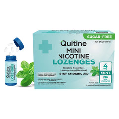 Quitine Mini Mint Lozenges bottle shown for discreet craving relief on the go.